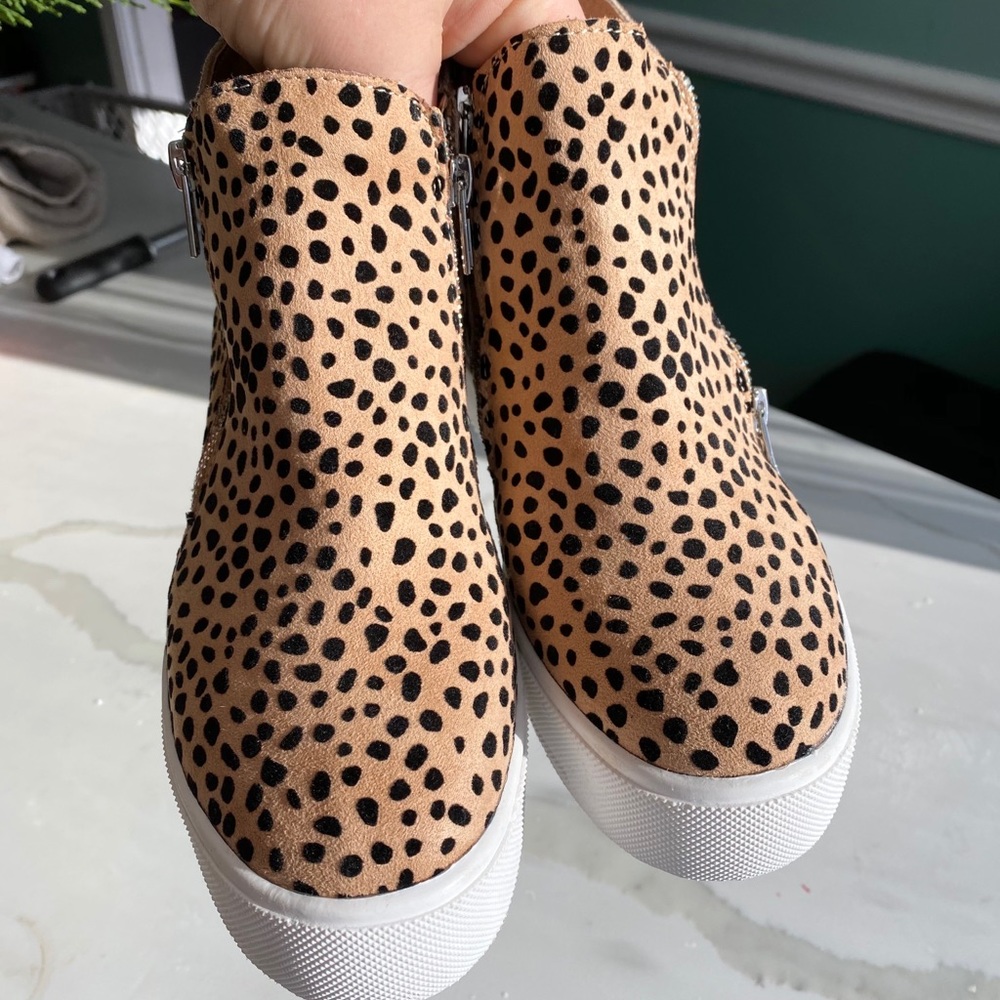 Women animal print ankle boots wedges size 8